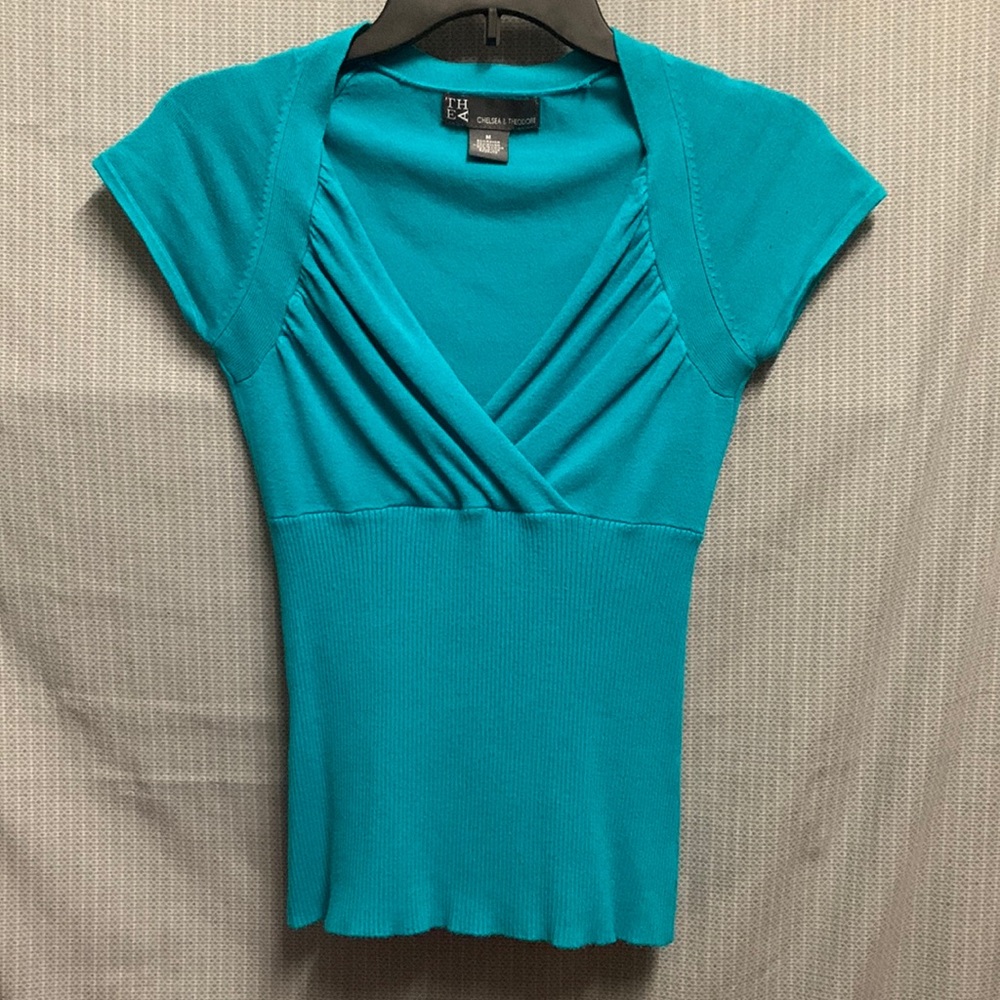 Deep V Neck Cap Sleeve Sweater Top size M